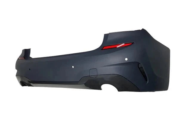 Kies Motorsports — close-up detail of 2019-2022 BMW PRE-LCI G20 3 Series M-Sport Style Rear bumper with 4 PDC
