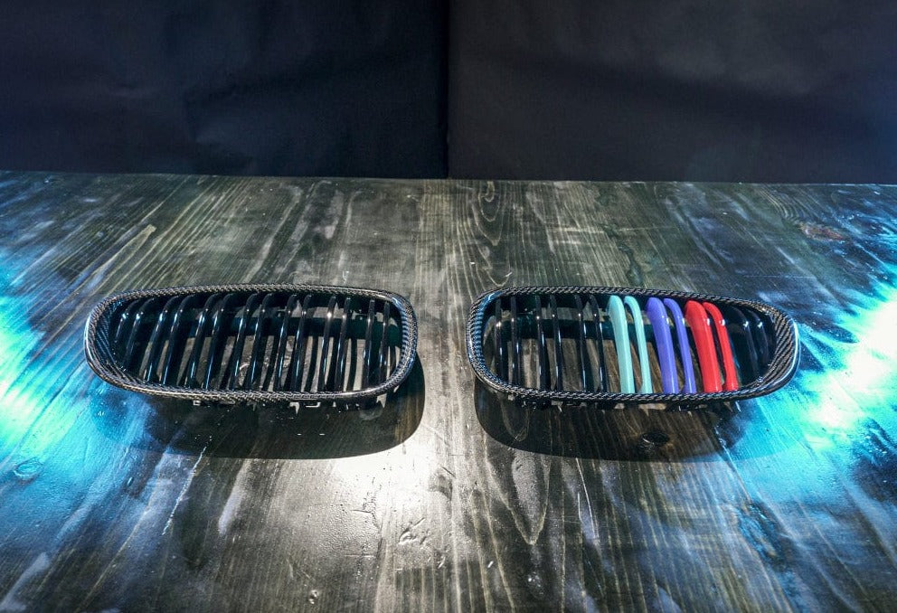 Kies Motorsports — front angle view of 2007-2010 BMW 3 Series (E92) Pre-LCI Carbon Fiber Dual Slat Kidney Grilles (Various Finishes) Main image