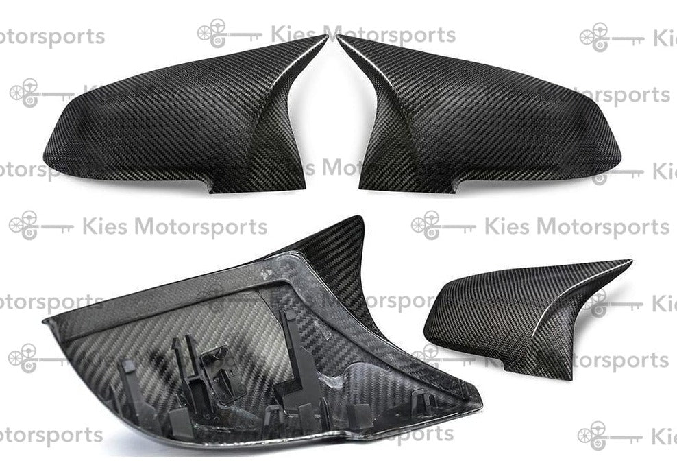 Kies Motorsports — front angle view of 2012-2018 BMW 3 Series (F30) & BMW 4 Series (F32) M Style Dry Carbon Fiber Mirror Covers