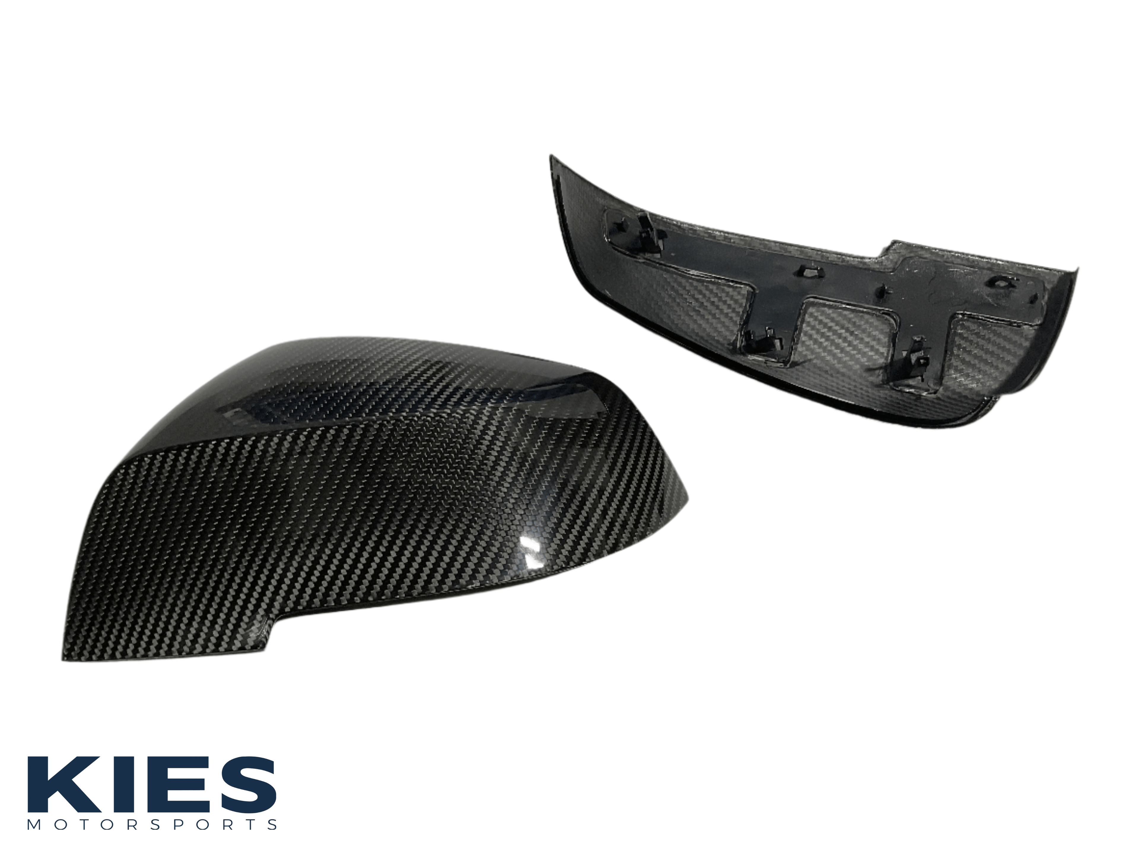 Kies Motorsports — Kies Carbon mirror cover underside showing OEM-style clip mounts