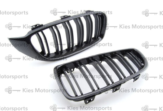 Kies-Motorsports Kies Carbon 2014-2020 BMW 4 Series (F32 / F33 / F36) M4 Style Carbon Fiber Kidney Grilles (Various Finishes) - Also Fits OEM F82 M4 & F80 M3 Carbon w/ Black Slats