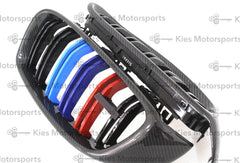 Kies-Motorsports Kies Carbon 2014-2020 BMW 4 Series (F32 / F33 / F36) M4 Style Carbon Fiber Kidney Grilles (Various Finishes) - Also Fits OEM F82 M4 & F80 M3 Carbon w/ Tri-Color Slats