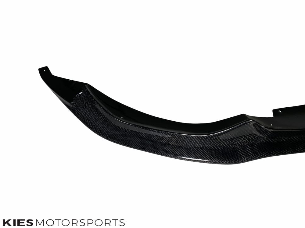 Kies Motorsports — installed on-vehicle shot of 2014-2021 BMW M3 (F80) & M4 (F82 / F83) R Style Carbon Fiber Front Lip