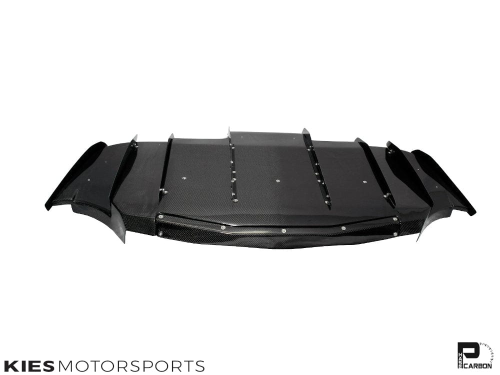Kies Motorsports — front angle view of 2014-2021 BMW M3 (F80) & M4 (F82 / F83) Varis Inspired Carbon Fiber Rear Diffuser Undertray Main image