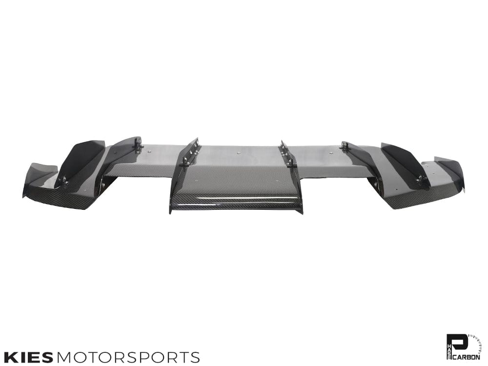 Kies Motorsports — close-up detail of 2014-2021 BMW M3 (F80) & M4 (F82 / F83) Varis Inspired Carbon Fiber Rear Diffuser Undertray