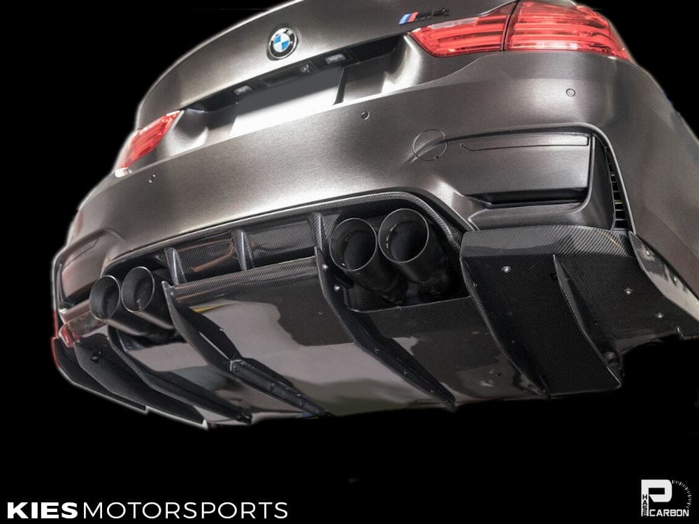 Kies Motorsports — rear angle view of 2014-2021 BMW M3 (F80) & M4 (F82 / F83) Varis Inspired Carbon Fiber Rear Diffuser Undertray