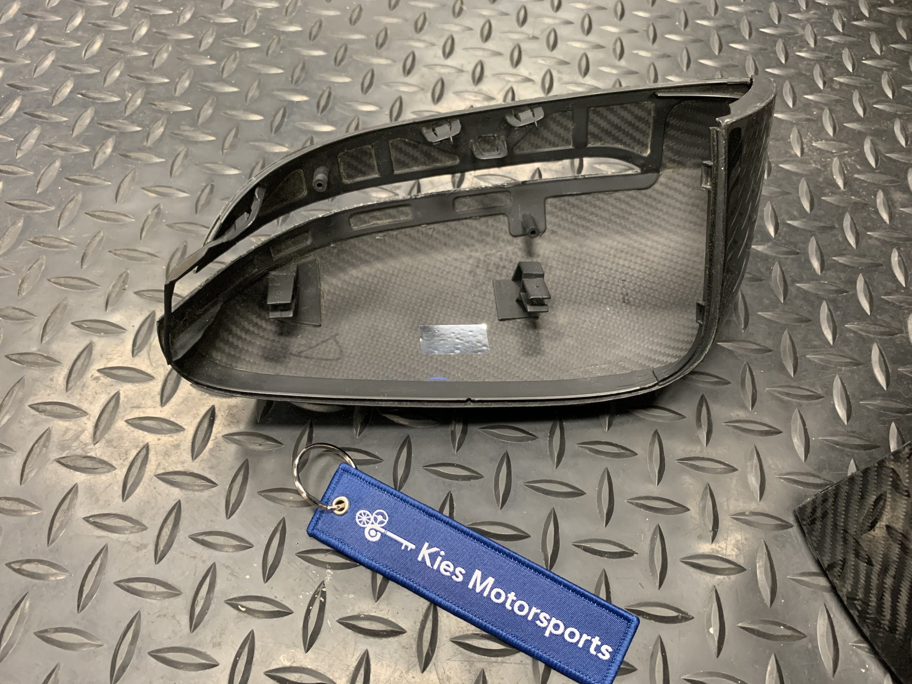 Kies Motorsports — rear angle view of 2019+ BMW 3 Series (G20) OEM Style Dry Carbon Full Replacement Mirror Covers