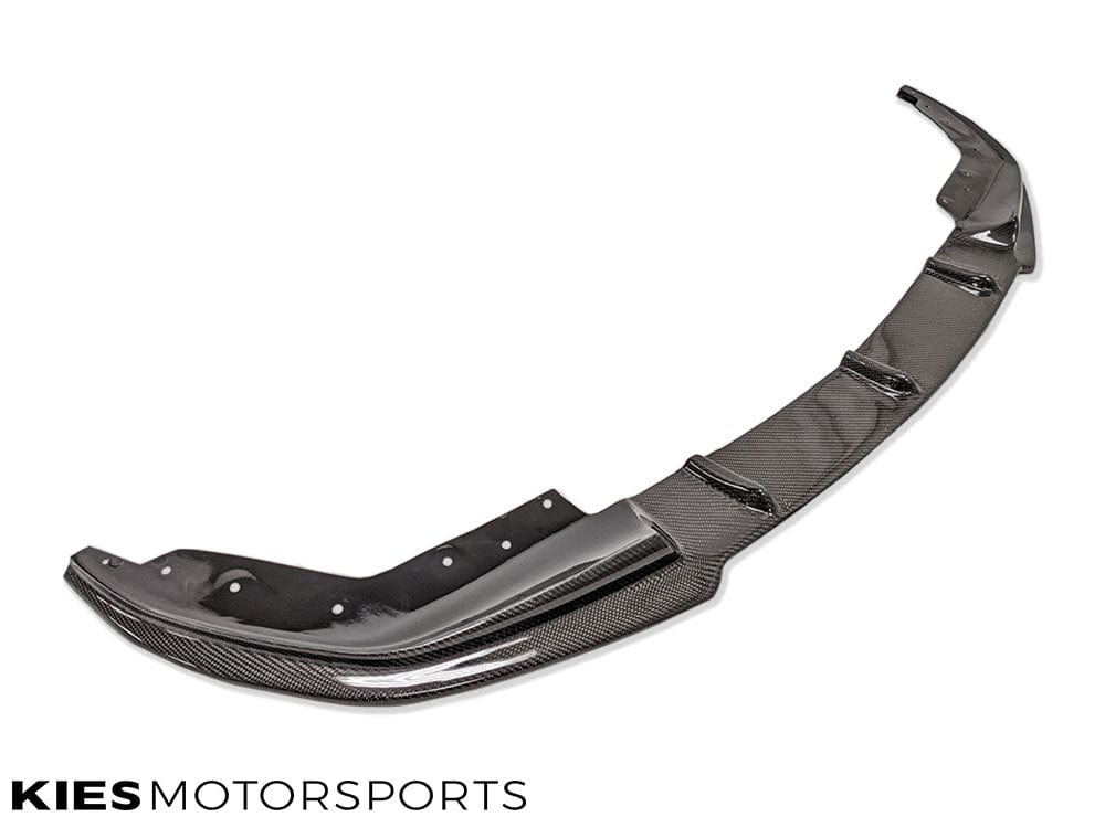 Kies Motorsports — VSX carbon fiber front lip mounted on BMW G20 3 Series, front view showing distinctive VSX aggressive splitter styling