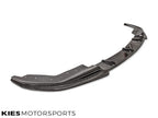 Kies Motorsports — close-up detail of VSX carbon front lip weave pattern and sharp edge design for BMW G20, showing quality carbon finish