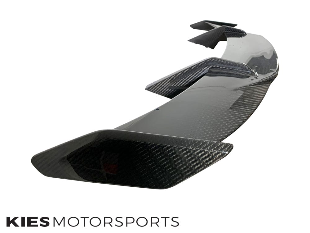 Kies Motorsports — installed on-vehicle shot of 2019+ BMW 3 Series / 4 Series (G20, G22, G80, G82, G83) Performance Style Gooseneck Trunk Spoiler