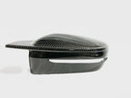 Kies Motorsports — rear angle view of 2019+ BMW 3 Series (G20) Bull Horn Style Dry Carbon Full Replacement Mirror Covers