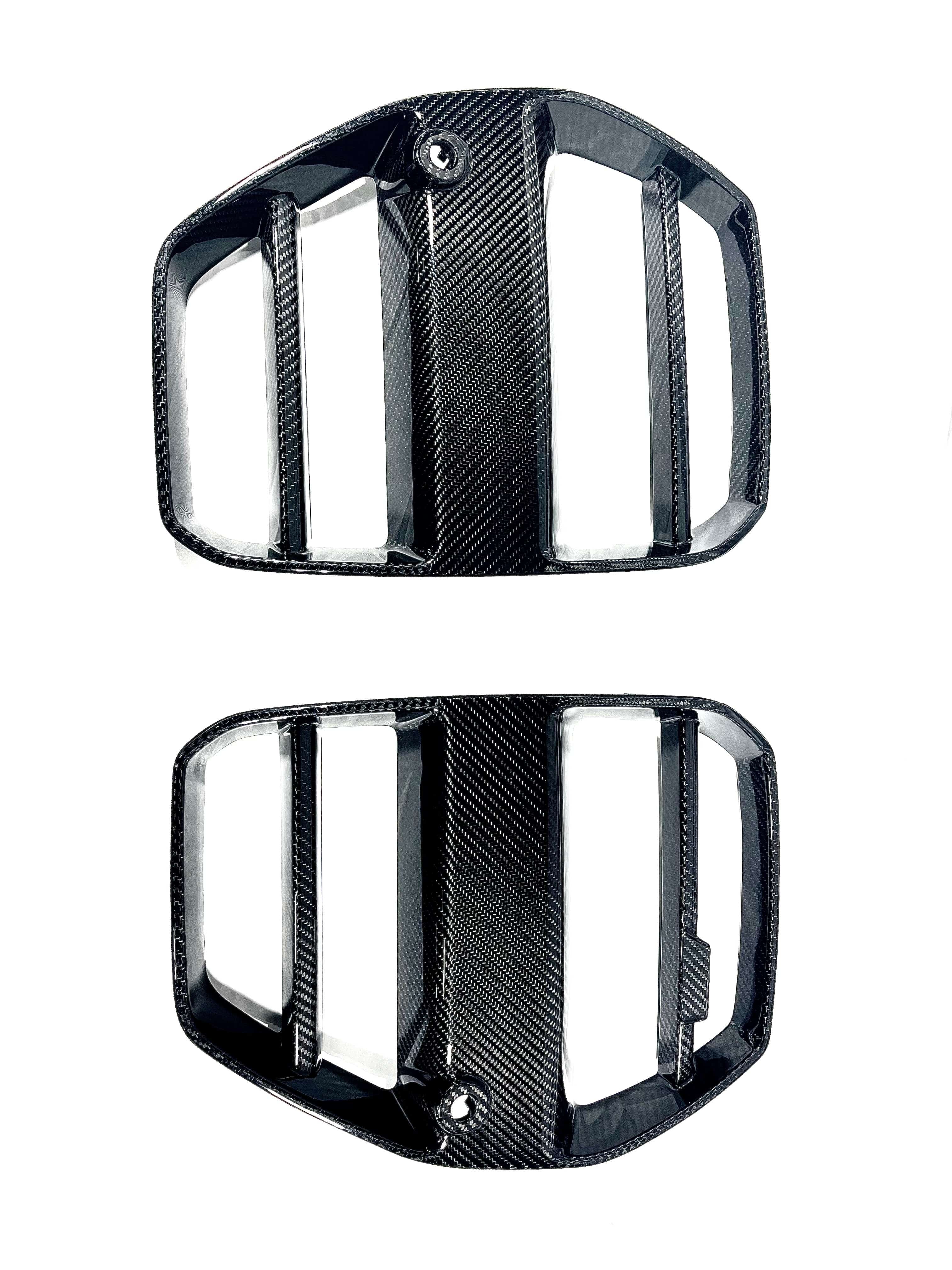 Kies Motorsports — installed on-vehicle shot of 2020-2025 BMW M3 (G80) / M4 (G82 / G83) Vorsteiner Inspired Dry Carbon Full Replacement Kidney Grille