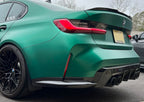 Kies Motorsports — rear angle view of 2020-2025 BMW M3 (G80) OEM Replacement Dry Carbon Fiber Rear Bumper Splitters