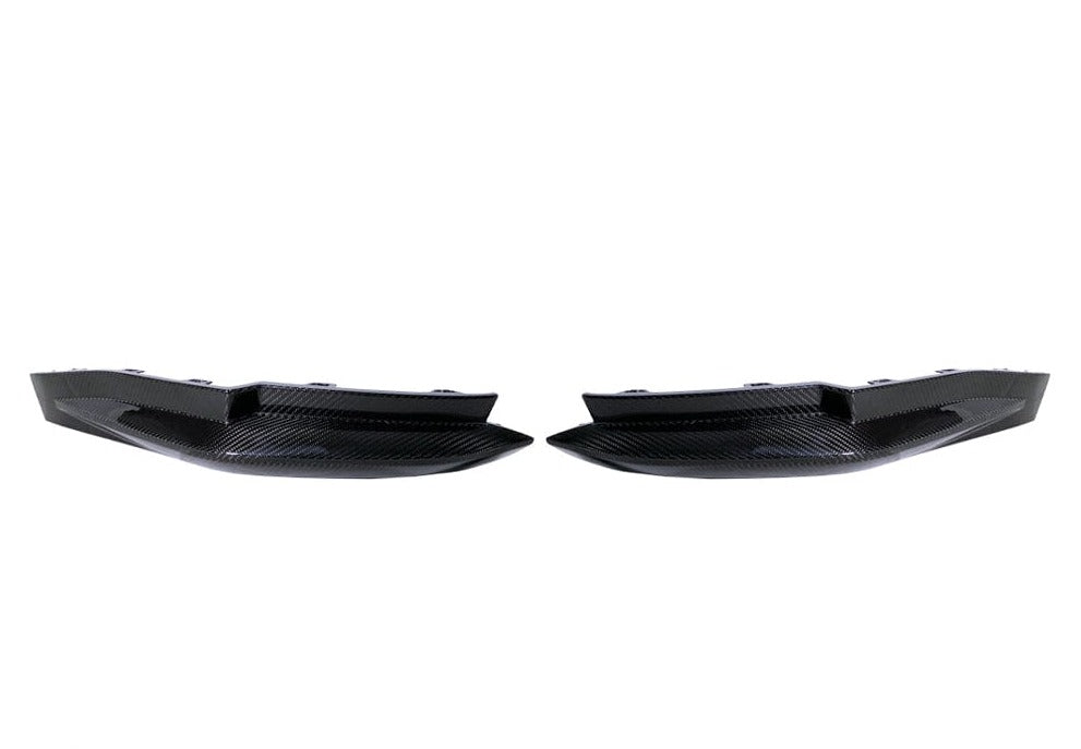 Kies Motorsports — front angle view of 2020-2025 BMW M3 (G80) OEM Replacement Dry Carbon Fiber Rear Bumper Splitters