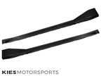 Kies Motorsports — front angle view of 2020-2025 BMW M3 / M4 (G80 / G82 / G83) Performance Inspired Dry Carbon Fiber Side Skirt Extensions with Wing