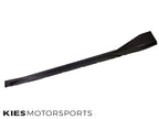 Kies Motorsports — rear angle view of 2020-2025 BMW M3 / M4 (G80 / G82 / G83) Performance Inspired Dry Carbon Fiber Side Skirt Extensions with Wing