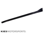 Kies Motorsports — close-up detail of 2020-2025 BMW M3 / M4 (G80 / G82 / G83) Performance Inspired Dry Carbon Fiber Side Skirt Extensions with Wing