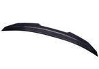 Kies Motorsports — close-up of PSM-style high kick trunk spoiler carbon weave on BMW G22/G82, showing aggressive angle and edge finish