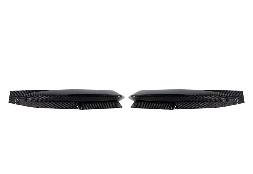 Kies Motorsports — front angle view of 2021-2026 BMW M4 (G82 / G83) OEM Replacement Dry Carbon Fiber Rear Bumper Splitters