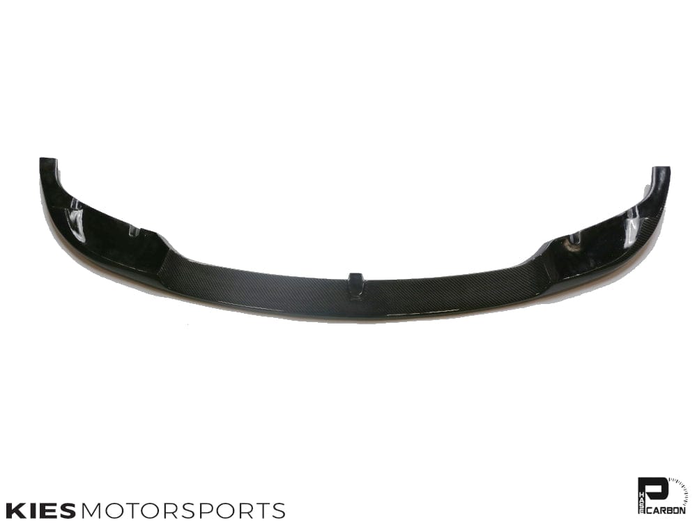Kies Motorsports — side view of BMW F30 M3 conversion with carbon front lip, showing how the lip follows the M3-style bumper contour