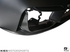Kies Motorsports — BMW F30 with M3 conversion bumper and carbon fiber front lip, front three-quarter angle highlighting the lip's width and profile