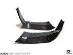 Kies Motorsports — low-angle front shot of F30 M3 conversion carbon fiber lip, emphasizing the aggressive splitter overhang and ground clearance
