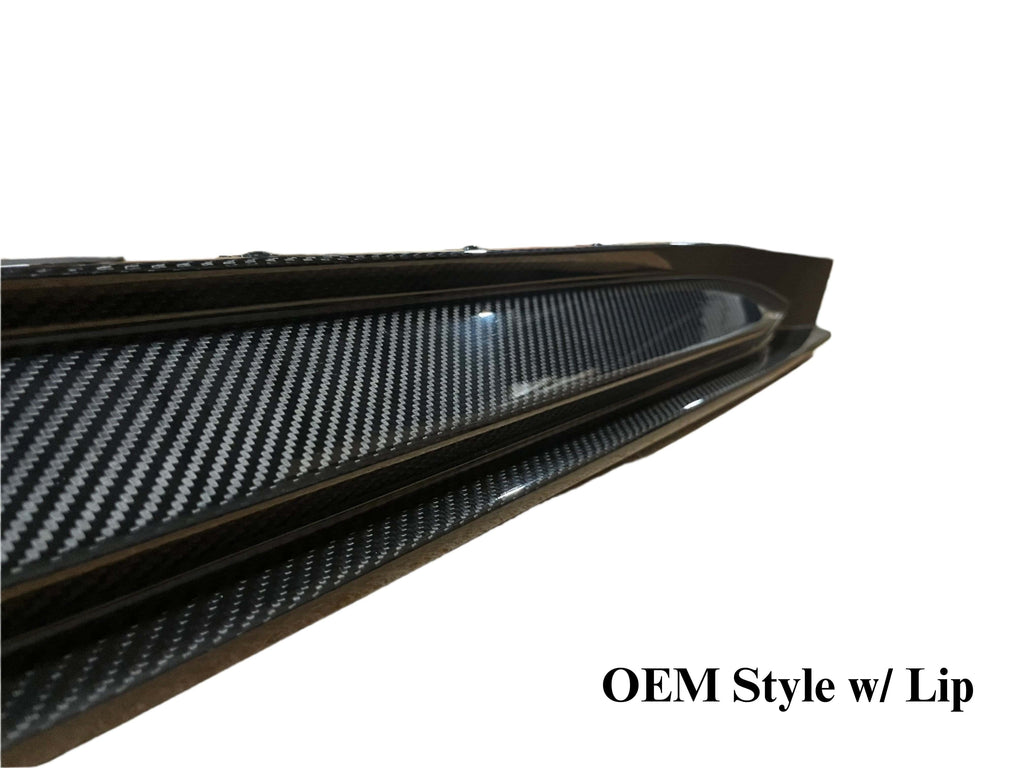 Kies Motorsports — close-up detail of Kies Carbon 2020-2025 BMW M3 / M4 (G80 / G82 / G83) OEM Style Dry Carbon Fiber Side Skirt Extensions