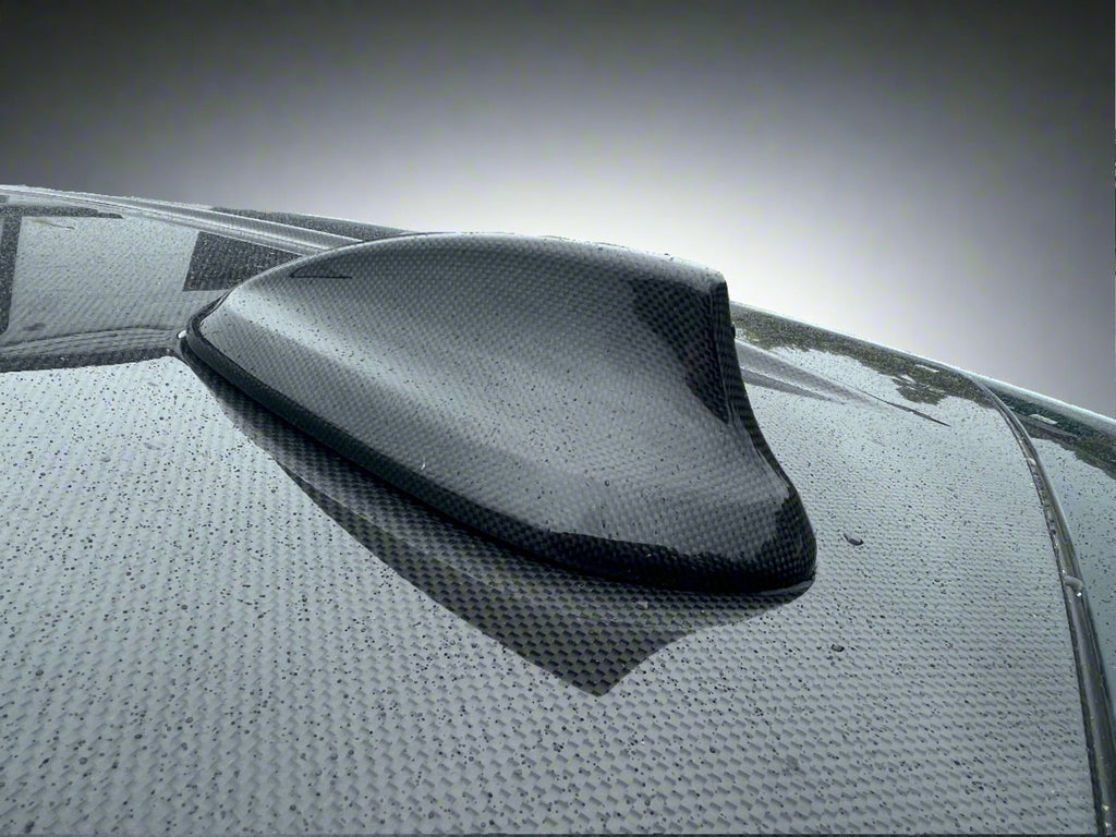 Kies Motorsports — rear angle view of Kies Carbon BMW 1x1 Carbon Fiber Shark Fin Antenna Overlay - F Series/G Series
