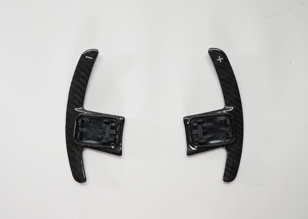 Kies Motorsports — front angle view of Kies Carbon Full Carbon Fiber Paddle Shifter Extensions for BMW G20 and Toyota A90
