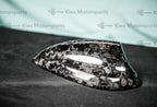 Kies Motorsports — BMW shark fin antenna with Kies Carbon forged carbon overlay, roof-level view showing seamless fitment over factory fin