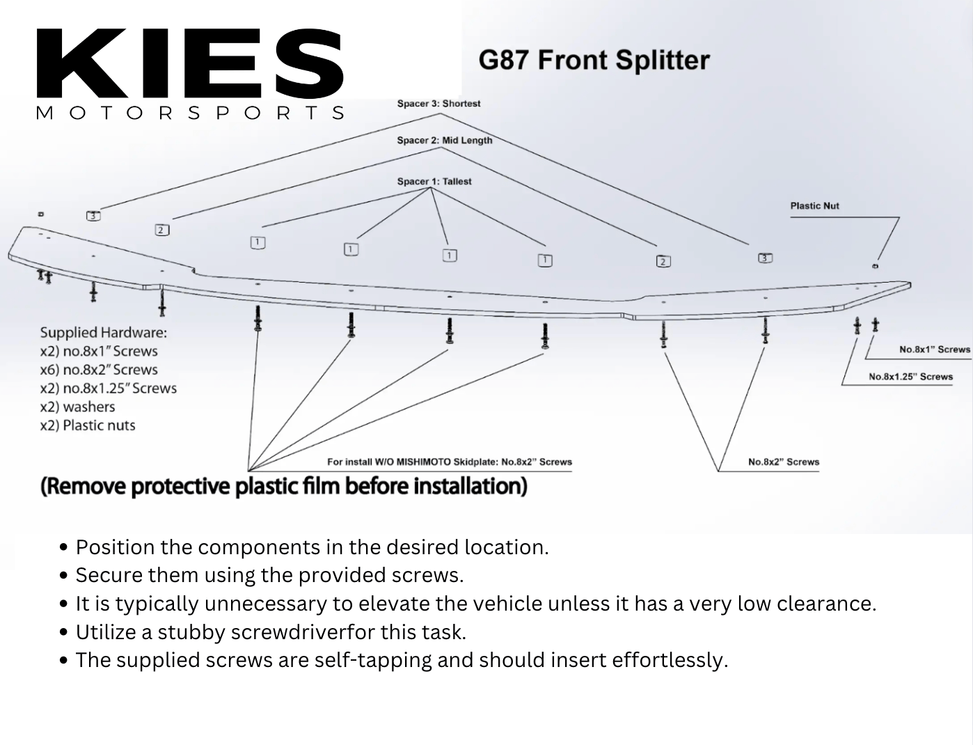 Kies-Motorsports Kies Essential Trim Kits Kies Essential Exterior Trim Kit for BMW G87 M2 Front Lip, Side Skirt Extensions, and Rear Splitters