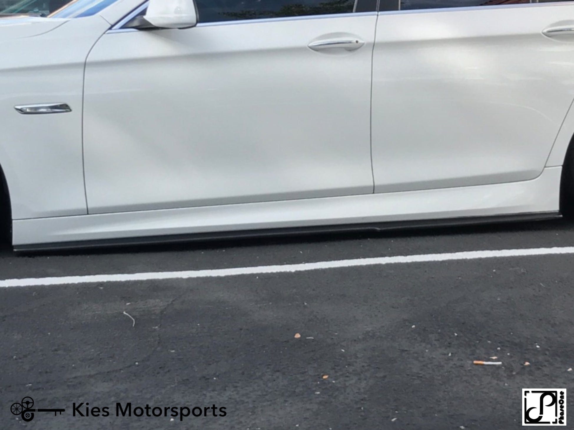Kies Motorsports — rear angle view of 2011-2016 BMW 5 Series (F10) M Sport / "M5 Style" Side Skirts Conversion
