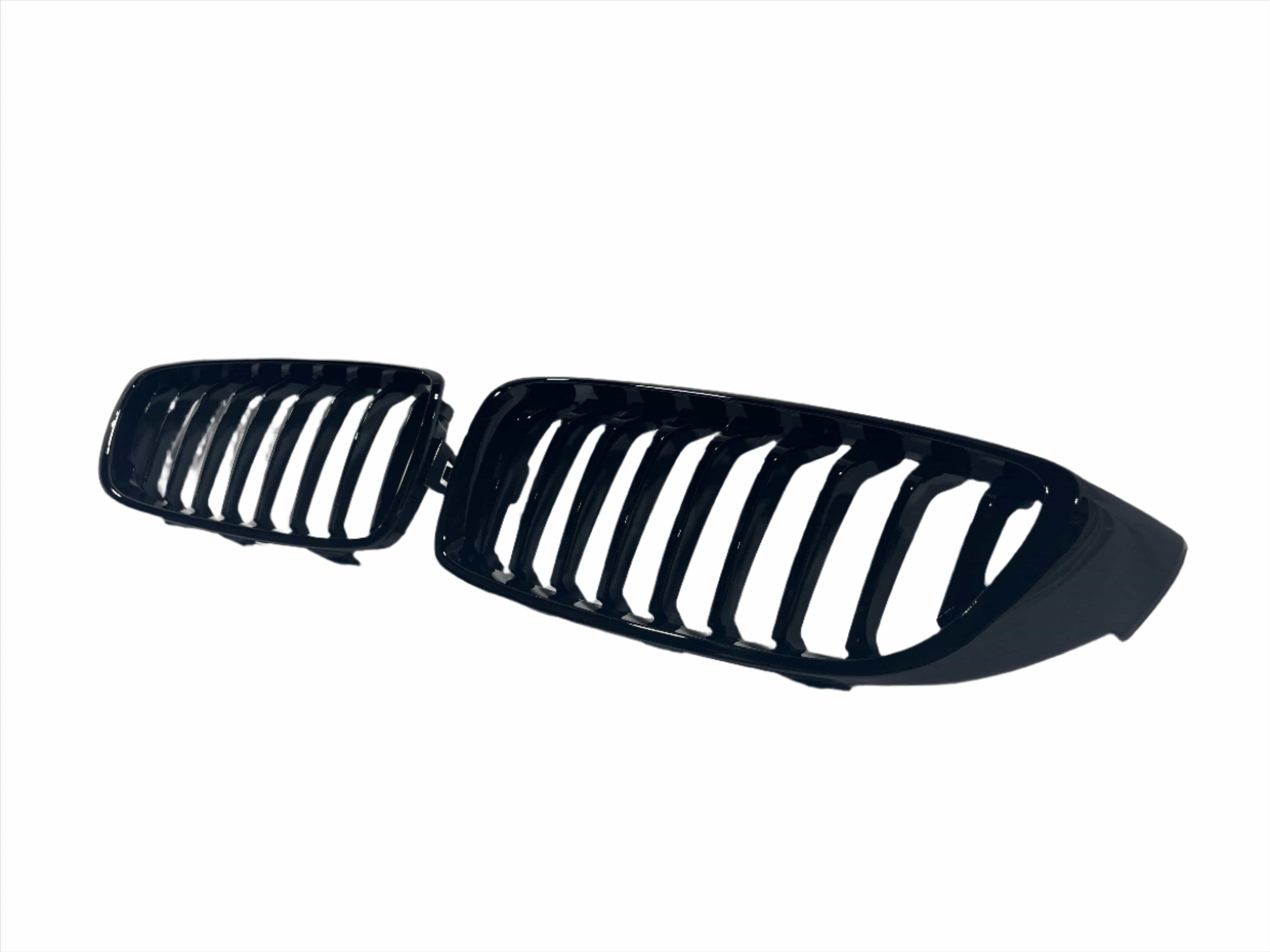 Kies Motorsports — front angle view of 2014-2020 BMW 4 Series (F32 / F33 / F36) M4 Style Gloss Black Single Slat Kidney Grilles - Also Fits OEM F82 M4 & F80 M3