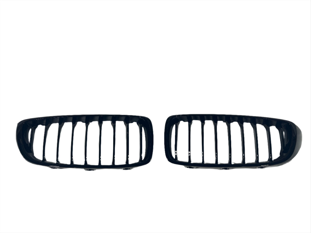 Kies Motorsports — rear angle view of 2014-2020 BMW 4 Series (F32 / F33 / F36) M4 Style Gloss Black Single Slat Kidney Grilles - Also Fits OEM F82 M4 & F80 M3