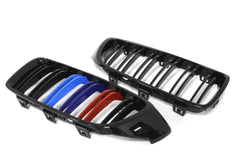 Kies-Motorsports Kies Motorsports 2014+ BMW 4 Series (F32 / F33 / F36) M Inspired Dual Slat Kidney Grilles (Various Finishes) [Fits OEM F82 M4 & F80 M3] Tri-Color (M Colors)