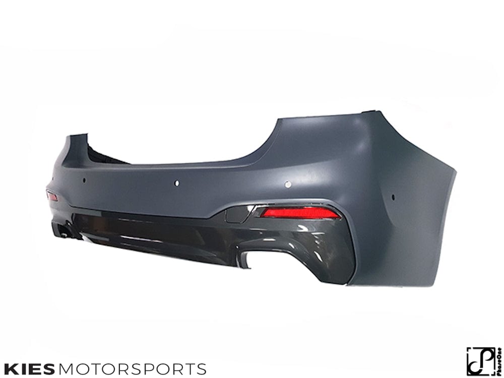 Kies Motorsports — installed on-vehicle shot of 2017-2020 BMW 5 Series (G30 / G31) Pre-LCI M Sport Style Rear Bumper Conversion