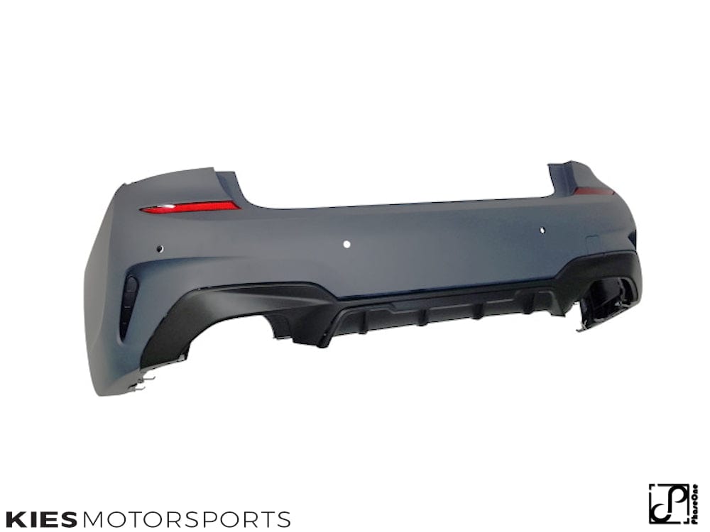 Kies Motorsports — close-up detail of 2019-2022 BMW 3 Series (G20) M Performance Style Rear Bumper Conversion