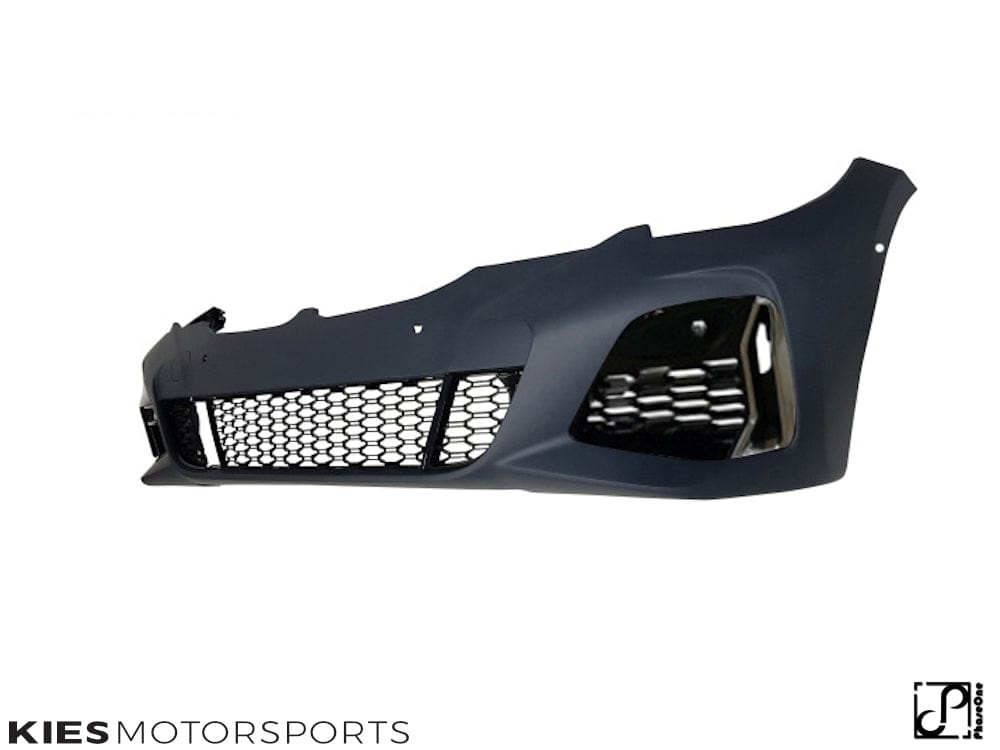 Kies Motorsports — close-up detail of 2019-2022 BMW G20 3 Series M340 /  M Sport Style Front Bumper Conversion (Pre-LCI Only) with 4 PDC