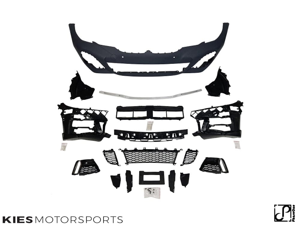 Kies Motorsports — rear angle view of 2019-2022 BMW G20 3 Series M340 /  M Sport Style Front Bumper Conversion (Pre-LCI Only) with 4 PDC