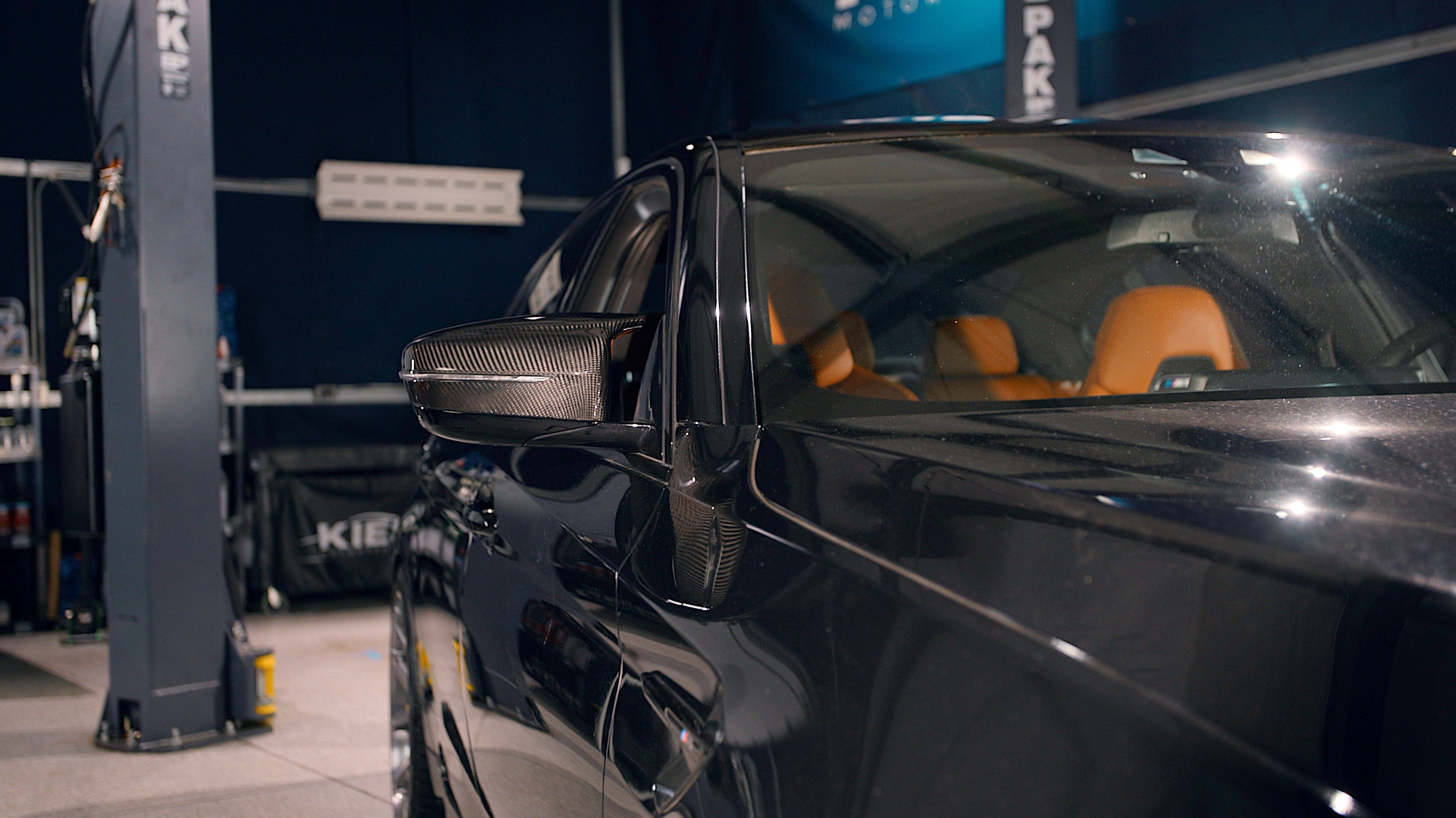 Kies Motorsports — side profile of BMW F90 M5 & M8 Carbon Fiber Mirror Cap Set