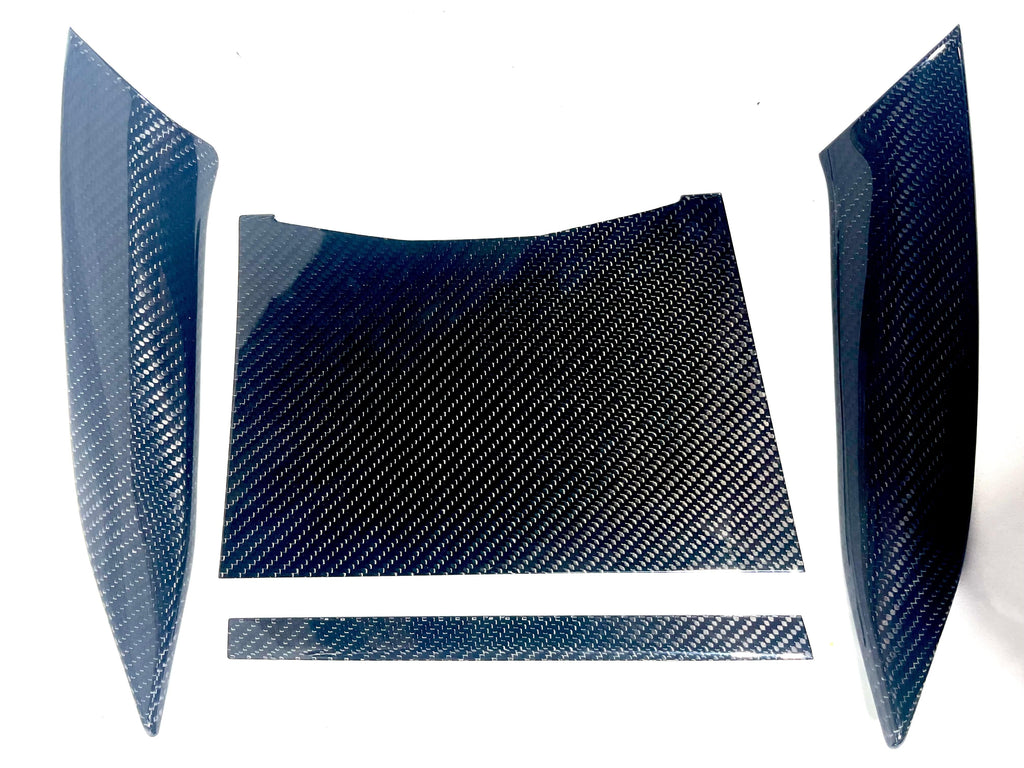 Kies Motorsports — BMW G20 carbon fiber interior trim overlay kit, installed on vehicle, rear three-quarter view, G20