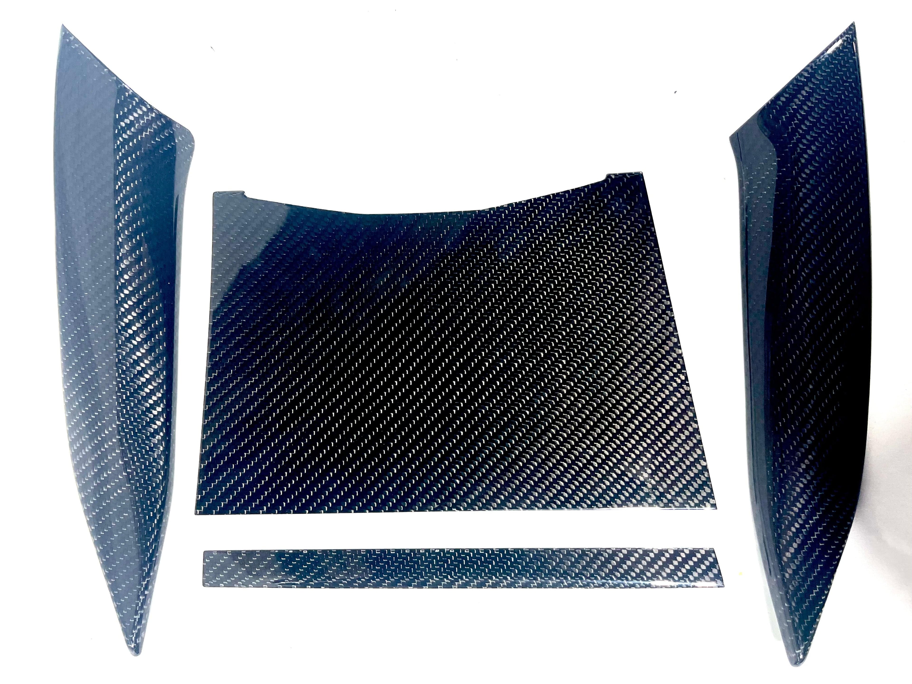 Kies Motorsports — BMW G20 carbon fiber interior trim overlay kit, installed on vehicle, rear three-quarter view, G20