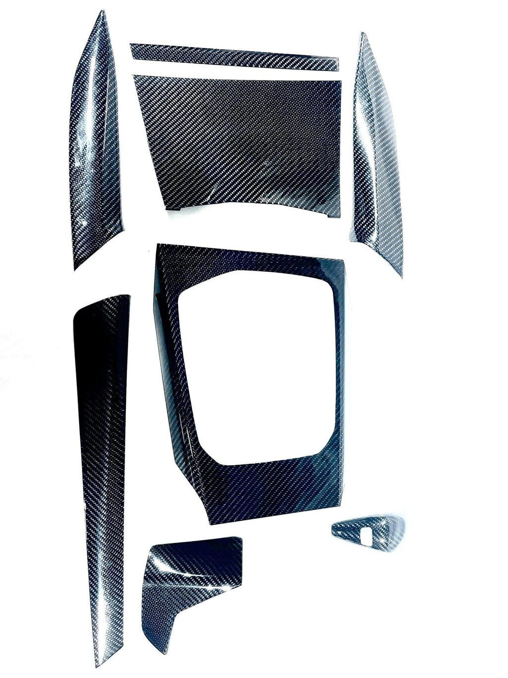 Kies Motorsports — BMW G20 carbon fiber interior trim overlay kit, full product view on white background, G20 fitment