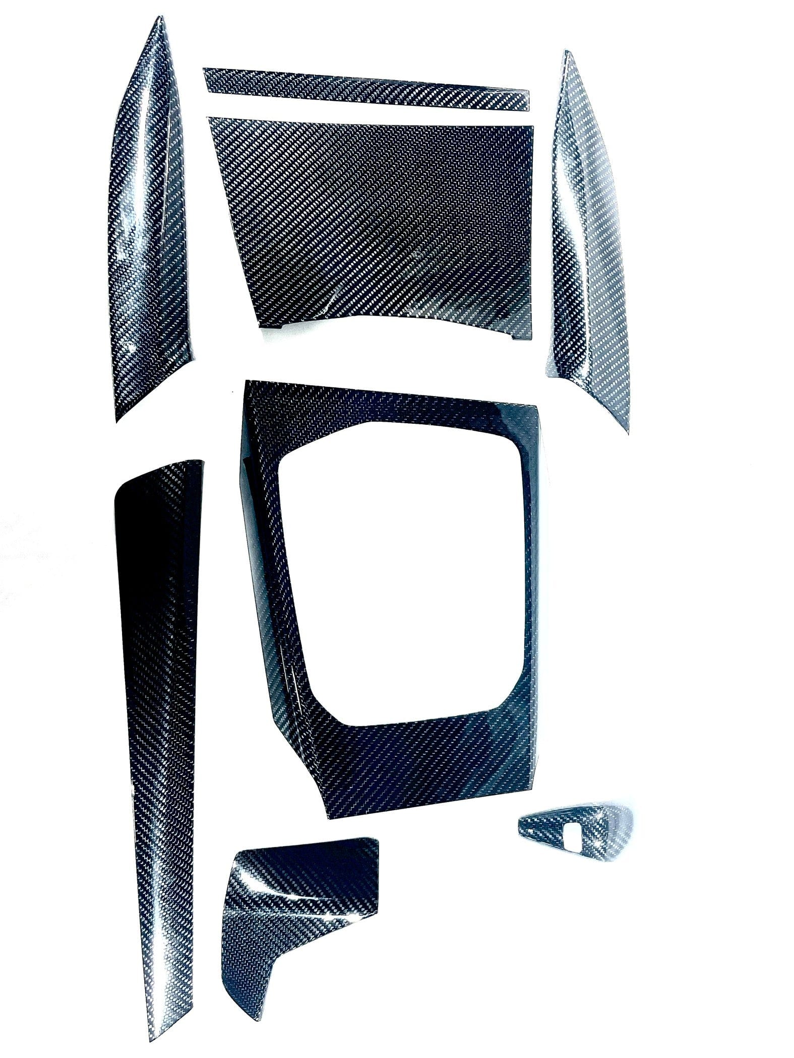 Kies Motorsports — BMW G20 carbon fiber interior trim overlay kit, full product view on white background, G20 fitment