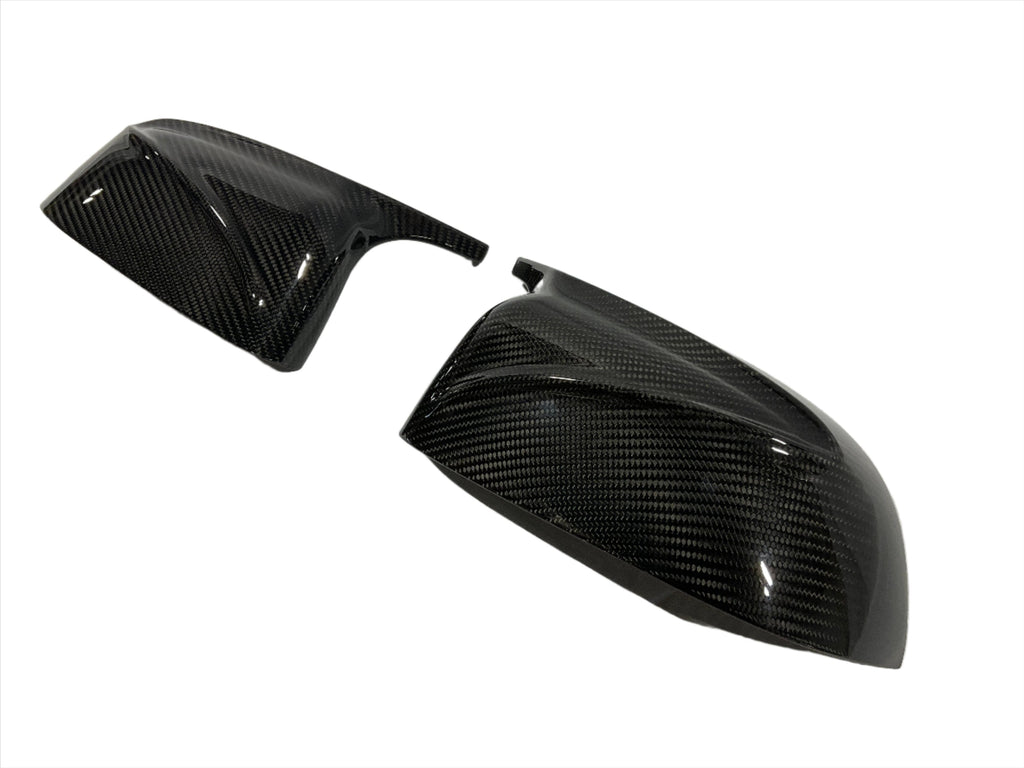 Kies Motorsports — BMW G01 G02 G05 G06 G07 dry carbon fiber mirror cover, close-up detail of finish and mounting points, G01 G02 G05 G06 G07