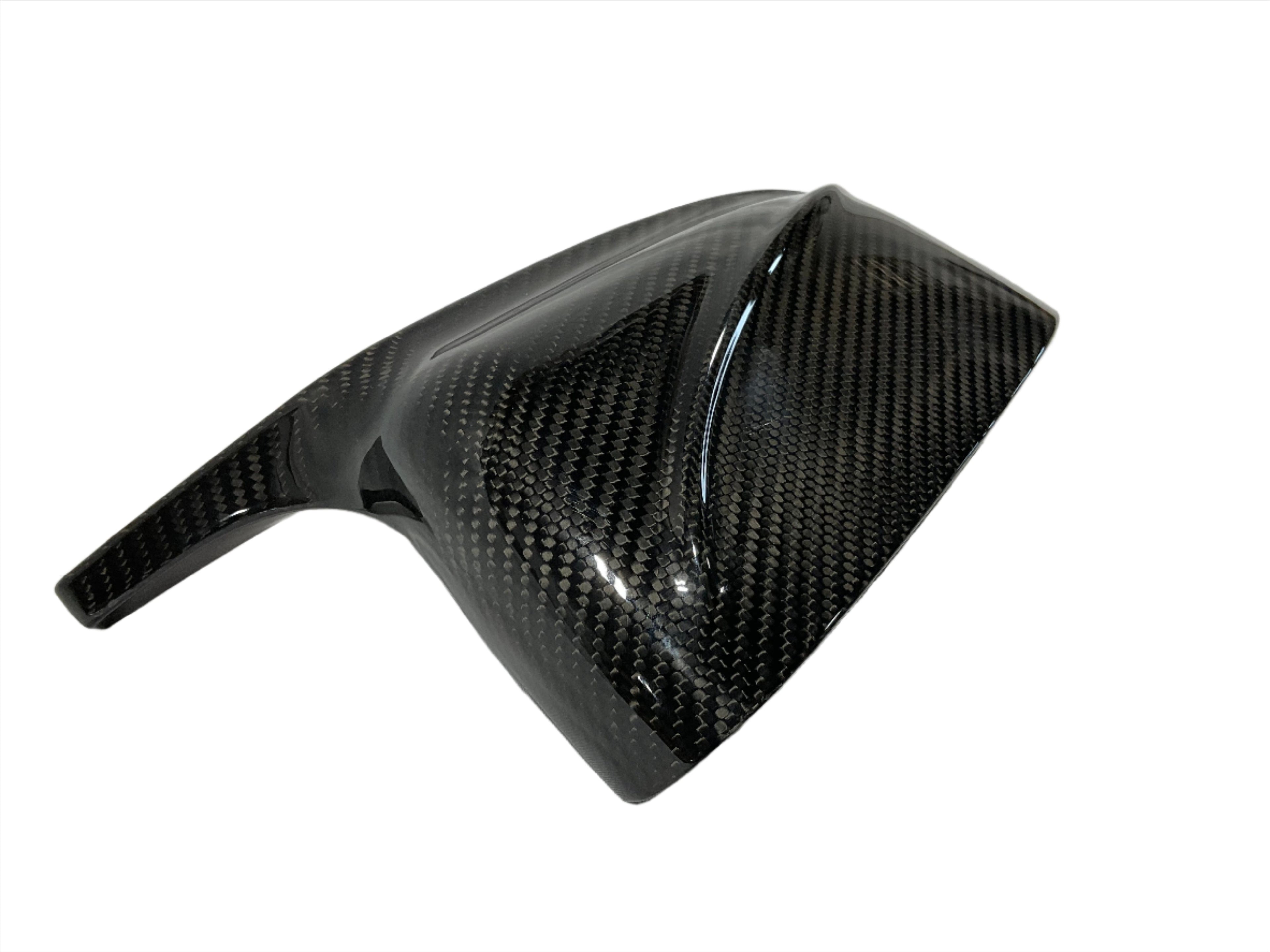 Kies Motorsports — BMW G01 G02 G05 G06 G07 dry carbon fiber mirror cover, front angle showing aggressive styling, G01 G02 G05 G06 G07