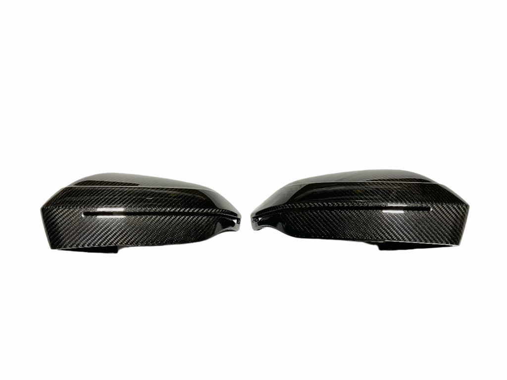 Kies Motorsports — front angle view of Kies Carbon Fiber Mirror Caps for BMW G90 M5