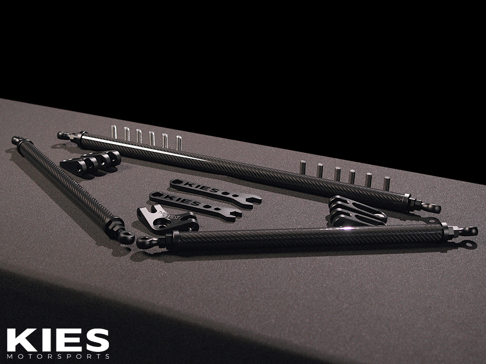 Kies Motorsports — front angle view of KIES Executive Line G8x S58 Carbon Fiber Strut Brace | G80, G81 M3, G82, G83 M4, G87 M2
