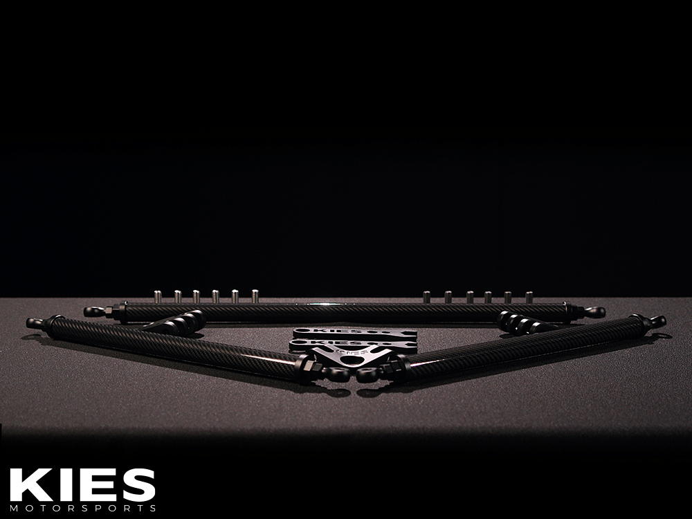Kies Motorsports — close-up detail of KIES Executive Line G8x S58 Carbon Fiber Strut Brace | G80, G81 M3, G82, G83 M4, G87 M2