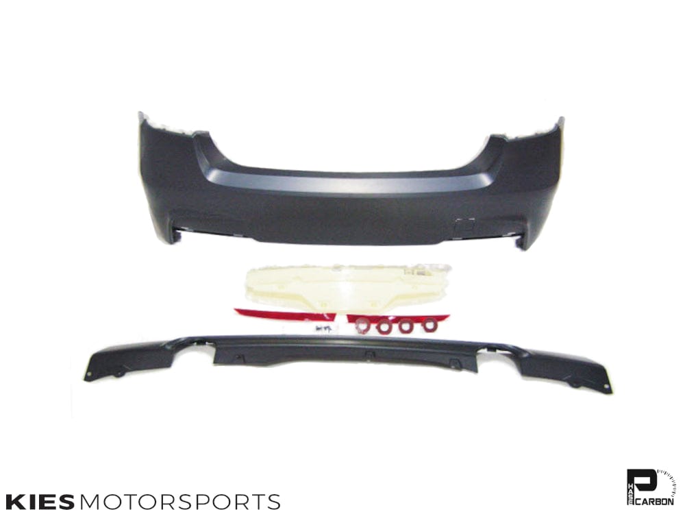 Kies Motorsports — BMW F30 rear bumper conversion, full product view on white background, F30 fitment